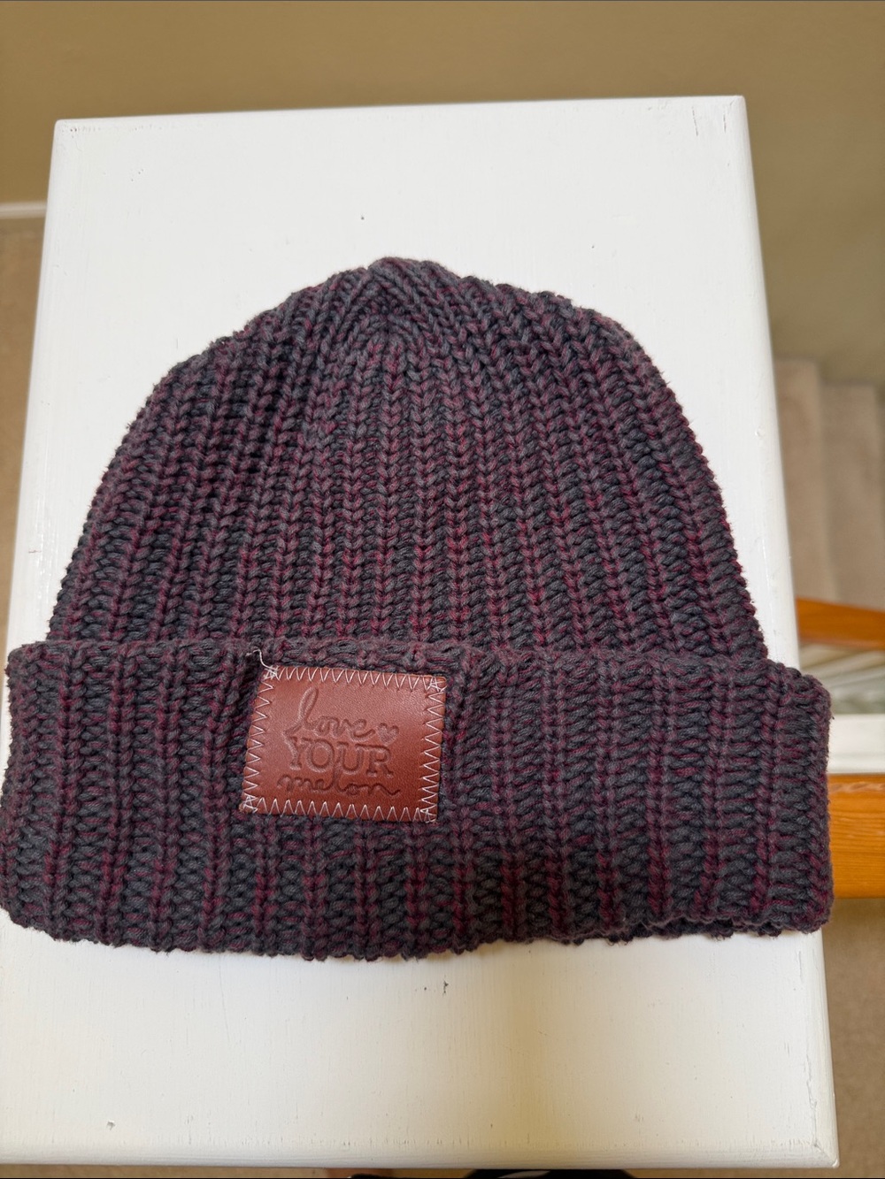Love Your Melon Burgundy & Black Ribbed Knit Beanie